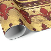 Fleur-de-lis Roter Marmor und Gold Geschenkpapier (Rolleneckpunkt)
