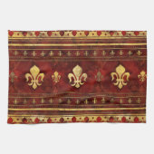 Fleur-de-lis Roter Marmor und Gold Geschirrtuch (Horizontal)