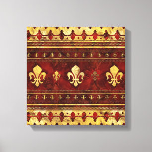 Fleur-de-lis Roter Marmor und Gold Leinwanddruck