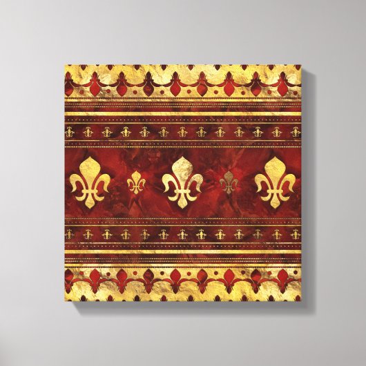 Fleur-de-lis Roter Marmor und Gold Leinwanddruck (Vorderseite)