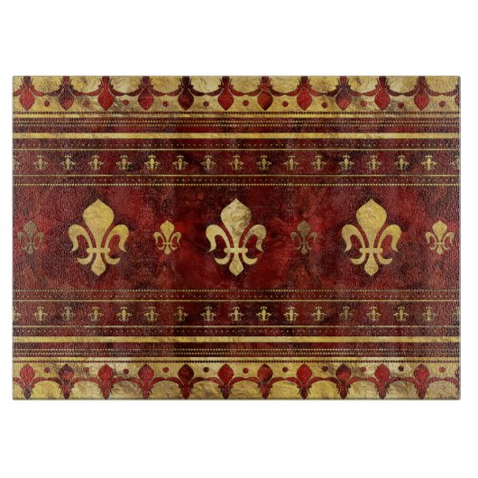 Fleur-de-lis Roter Marmor und Gold Schneidebrett (Vorderseite)