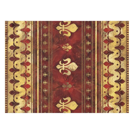Fleur-de-lis Roter Marmor und Gold Tischdecke (Vorderseite (Horizontal))