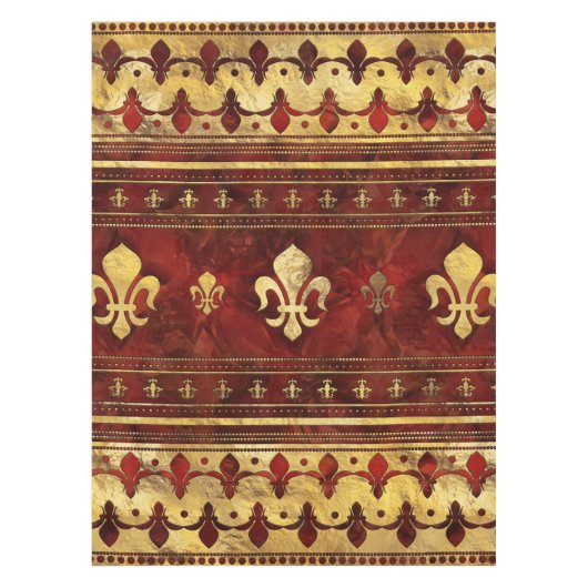 Fleur-de-lis Roter Marmor und Gold Tischdecke (Vorderseite)