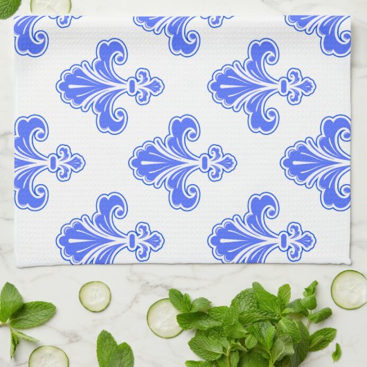 Fleur-de-lis, Royal Blue & White Geschirrtuch (Gefaltet)