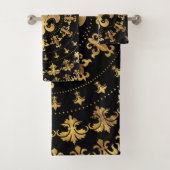 Fleur-de-lis - Rundschmuck - Gold und Schwarz Badhandtuch Set (Insitu)