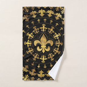Fleur-de-lis - Rundschmuck - Gold und Schwarz Badhandtuch Set