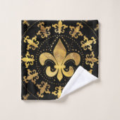 Fleur-de-lis - Rundschmuck - Gold und Schwarz Badhandtuch Set (Waschlappen)