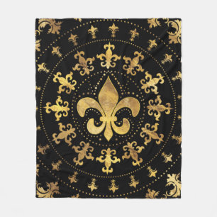 Fleur-de-lis - Rundschmuck - Gold und Schwarz Fleecedecke