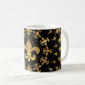 Fleur-de-lis - Rundschmuck - Gold und Schwarz Kaffeetasse (VorderseiteRechts)