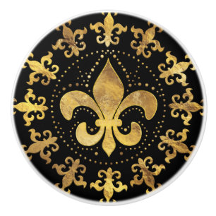 Fleur-de-lis - Rundschmuck - Gold und Schwarz Keramikknauf