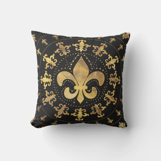 Fleur-de-lis - Rundschmuck - Gold und Schwarz Kissen (Vorderseite)