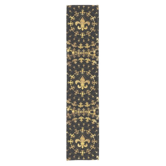 Fleur-de-lis - Rundschmuck - Gold und Schwarz Kurzer Tischläufer (Vorderseite)