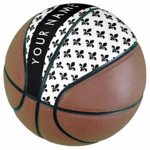 Fleur de Lis, Schwarz auf Weiß, Schwarz, Ihr Name Basketball