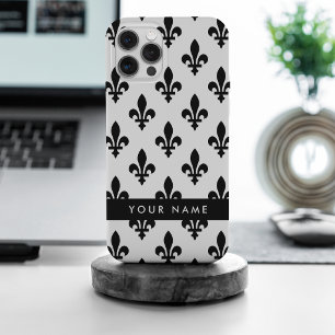 Fleur de Lis, Schwarz auf Weiß, Schwarz, Ihr Name Case-Mate iPhone Hülle