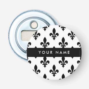 Fleur de Lis, Schwarz auf Weiß, Schwarz, Ihr Name Flaschenöffner