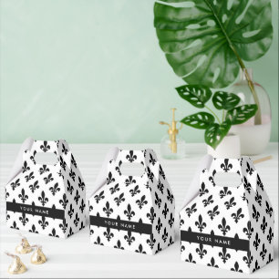 Fleur de Lis, Schwarz auf Weiß, Schwarz, Ihr Name Geschenkschachtel
