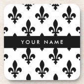 Fleur de Lis, Schwarz auf Weiß, Schwarz, Ihr Name Getränkeuntersetzer (Vorderseite)