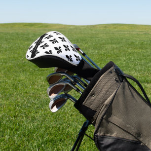Fleur de Lis, Schwarz auf Weiß, Schwarz, Ihr Name Golf Headcover