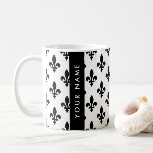 Fleur de Lis, Schwarz auf Weiß, Schwarz, Ihr Name Kaffeetasse