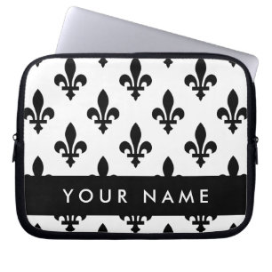 Fleur de Lis, Schwarz auf Weiß, Schwarz, Ihr Name Laptopschutzhülle