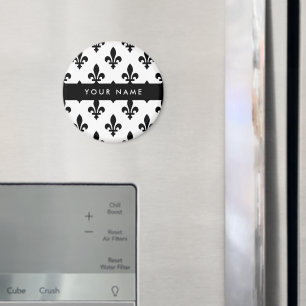 Fleur de Lis, Schwarz auf Weiß, Schwarz, Ihr Name Magnet