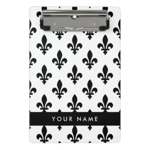 Fleur de Lis, Schwarz auf Weiß, Schwarz, Ihr Name Mini Klemmbrett