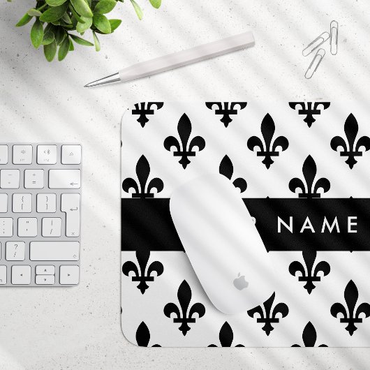 Fleur de Lis, Schwarz auf Weiß, Schwarz, Ihr Name Mousepad