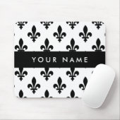 Fleur de Lis, Schwarz auf Weiß, Schwarz, Ihr Name Mousepad (Mit Mouse)