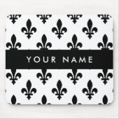 Fleur de Lis, Schwarz auf Weiß, Schwarz, Ihr Name Mousepad (Vorne)