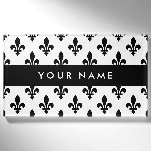Fleur de Lis, Schwarz auf Weiß, Schwarz, Ihr Name Namenschild