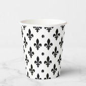 Fleur de Lis, Schwarz auf Weiß, Schwarz, Ihr Name Pappbecher (Rechts)