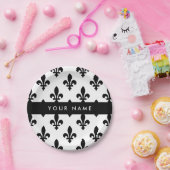 Fleur de Lis, Schwarz auf Weiß, Schwarz, Ihr Name Pappteller (Party)