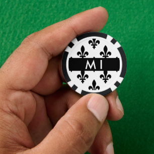 Fleur de Lis, Schwarz auf Weiß, Schwarz, Ihr Name Pokerchips