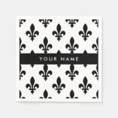 Fleur de Lis, Schwarz auf Weiß, Schwarz, Ihr Name Serviette (Vorderseite)