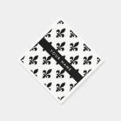 Fleur de Lis, Schwarz auf Weiß, Schwarz, Ihr Name Serviette (Ecke)