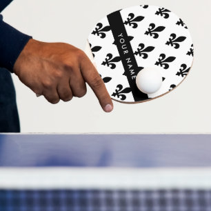 Fleur de Lis, Schwarz auf Weiß, Schwarz, Ihr Name Tischtennis Schläger