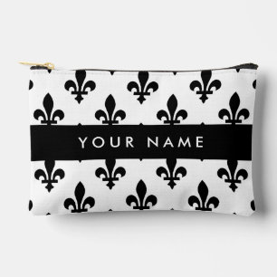 Fleur de Lis, Schwarz auf Weiß, Schwarz, Ihr Name Zubehörtasche