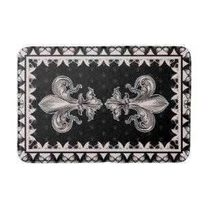 Fleur-de-lis - Schwarz und Creme Badematte