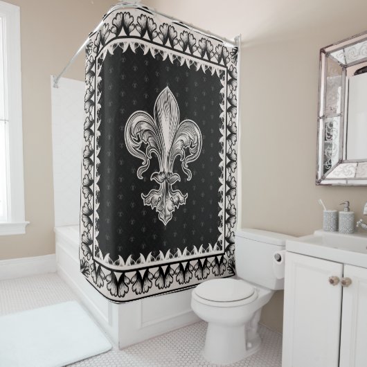 Fleur-de-lis - Schwarz und Creme Duschvorhang (Beispiel)