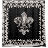 Fleur-de-lis - Schwarz und Creme Duschvorhang (Vorderseite)