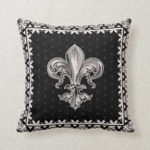 Fleur-de-lis - Schwarz und Creme Kissen
