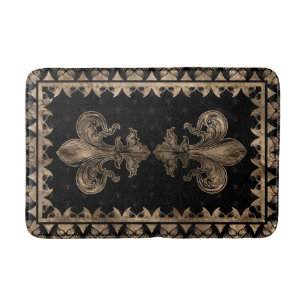 Fleur-de-lis - Schwarz und Gold Badematte