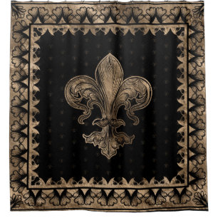 Fleur-de-lis - Schwarz und Gold Duschvorhang