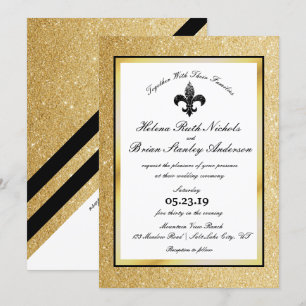 Fleur De Lis Schwarz Weiß Gold Glitter Hochzeit Einladung