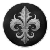 Fleur-De-Lis Schwarz-Weiß-Marmor Keramikknauf (Vorderseite)