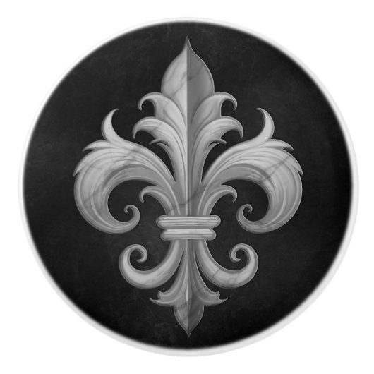 Fleur-De-Lis Schwarz-Weiß-Marmor Keramikknauf (Vorderseite)