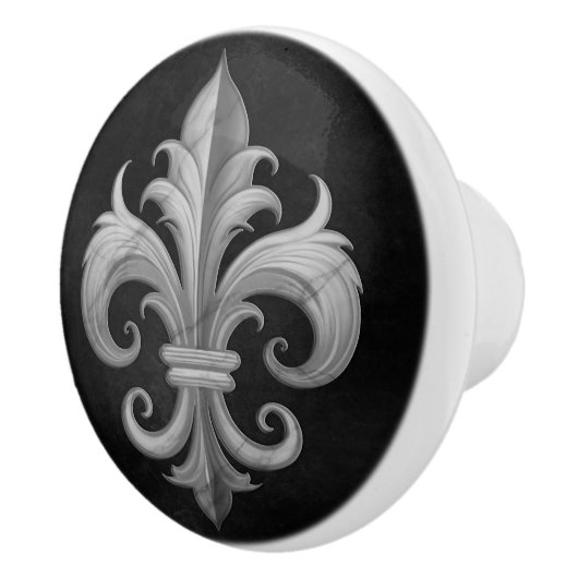 Fleur-De-Lis Schwarz-Weiß-Marmor Keramikknauf (Rechts)