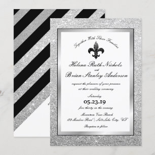 Fleur De Lis Schwarz Weiß Silber Glitter Hochzeit Einladung
