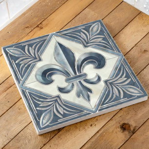 Fleur-De-Lis-Vintager Blauer Marmor und Perle Fliese