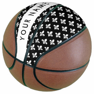 Fleur de Lis, Weiß auf Schwarz, Weiß, Ihr Name Basketball